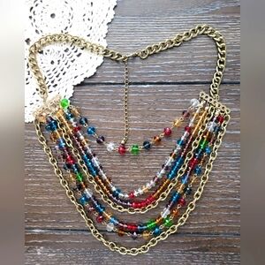 Multi-strands multi-colored glass beads necklace